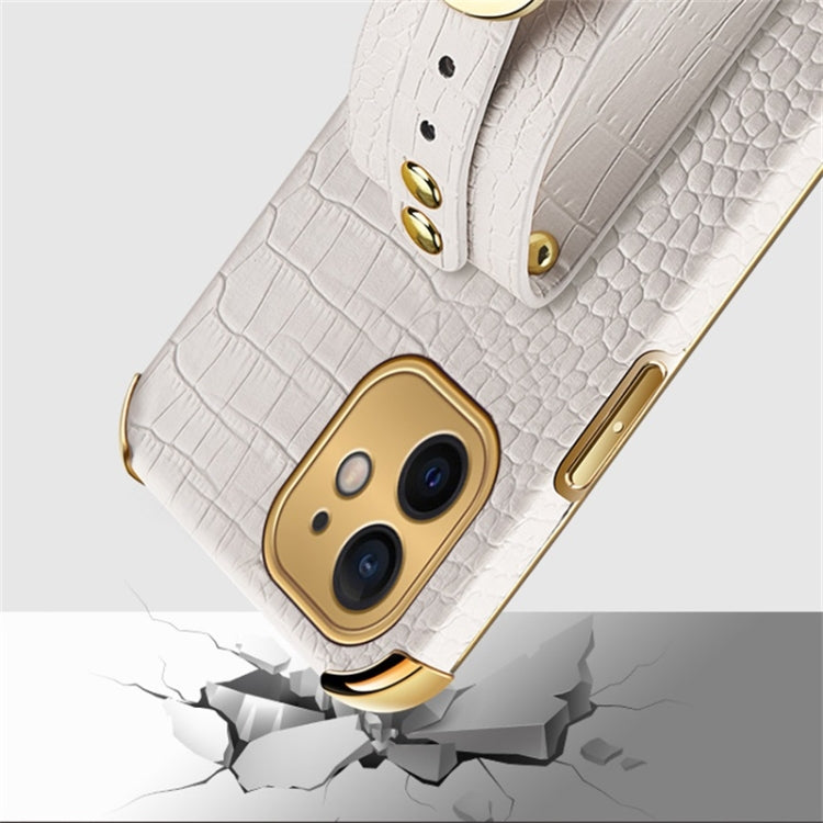 Electroplated TPU Crocodile Pattern Leather Case with Wrist Strap, For iPhone 12 mini, For iPhone 12, For iPhone 12 Pro, For iPhone 12 Pro Max