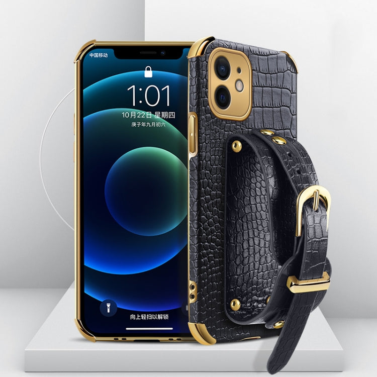 Electroplated TPU Crocodile Pattern Leather Case with Wrist Strap, For iPhone 12 mini, For iPhone 12, For iPhone 12 Pro, For iPhone 12 Pro Max