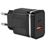 RSY USB + USB-C / Type-C Dual Ports Fast Charging Travel Charger,, US Plug, EU Plug