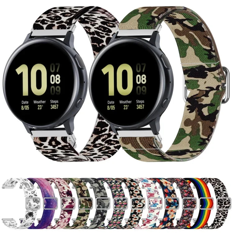 Adjustable Elastic Printing Replacement Watchband, 20mm For Samsung Galaxy Watch Active2 / Active, 22mm For Galaxy Watch3 45mm/ Huawei Watch GT 2 Pro
