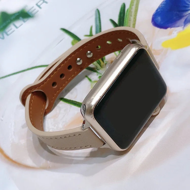 Double Nail Leather Replacement Strap Watchband, For Apple Watch Series 7  41mm / & 6 & SE & 5 & 4 40mm, For Apple Watch Series  7  45mm / & 6 & SE & 5 & 4 44mm