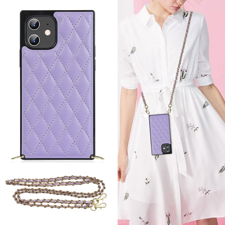 Elegant Rhombic Pattern Microfiber Leather +TPU Shockproof Case with Crossbody Strap Chain, For iPhone 12 mini, For iPhone 12 / 12 Pro, For iPhone 12 Pro Max