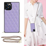 Elegant Rhombic Pattern Microfiber Leather +TPU Shockproof Case with Crossbody Strap Chain, For iPhone 12 mini, For iPhone 12 / 12 Pro, For iPhone 12 Pro Max