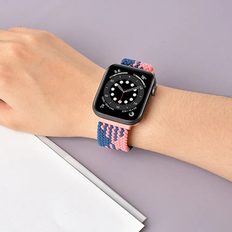 Buckle Braided Elastic Strap Watch Band For Apple Watch Series 9&8&7 41mm / SE 3&SE 2&6&SE&5&4 40mm / 3&2&1 38mm(Rainbow Color), For Apple Watch Series 7 45mm / 6 & SE & 5 & 4 44mm / 3 & 2 & 1 42mm
