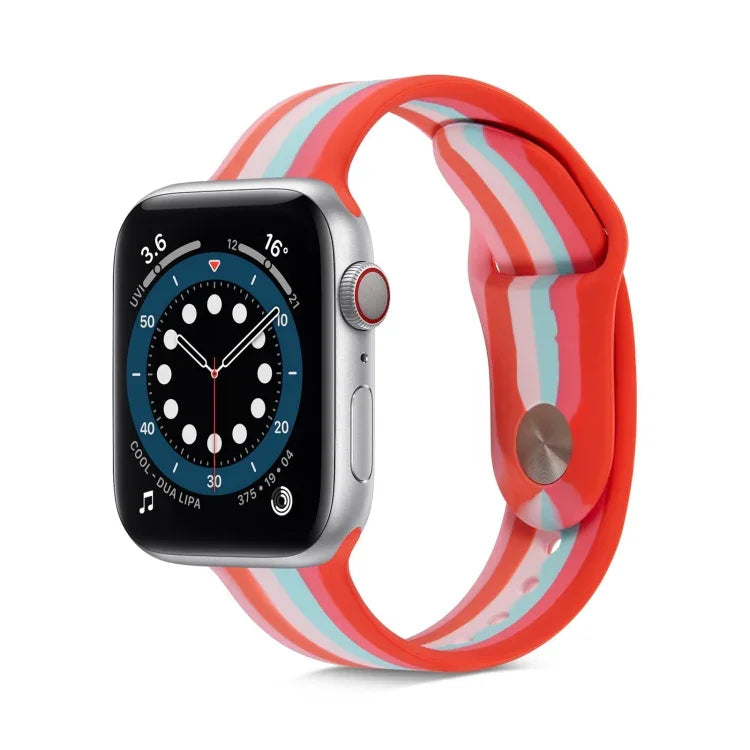 Rainbow Silicone Strap Watchband For Apple Watch Series, 7 45mm / 6 & SE & 5 & 4 44mm / 3 & 2 & 1 42mm, 7 41mm / 6 & SE & 5 & 4 40mm / 3 & 2 & 1 38mm