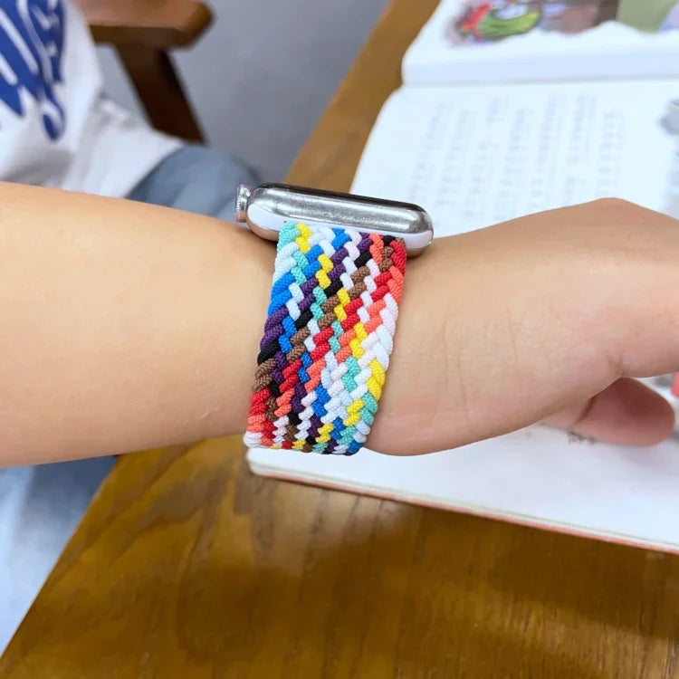 Rainbow Braided Single Loop Replacement Watchbands, Size: L 165mm For Apple Watch Series 6 & SE & 5 & 4 44mm / 3 & 2 & 1 42mm, L 165mm 44mm / 42mm