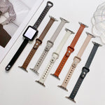 Double Studs Buckle Genuine Leather Strap Watchband For Apple Watch Series, 7 45mm / 6 & SE & 5 & 4 44mm / 3 & 2 & 1 42mm, 7 41mm / 6 & SE & 5 & 4 40mm / 3 & 2 & 1 38mm