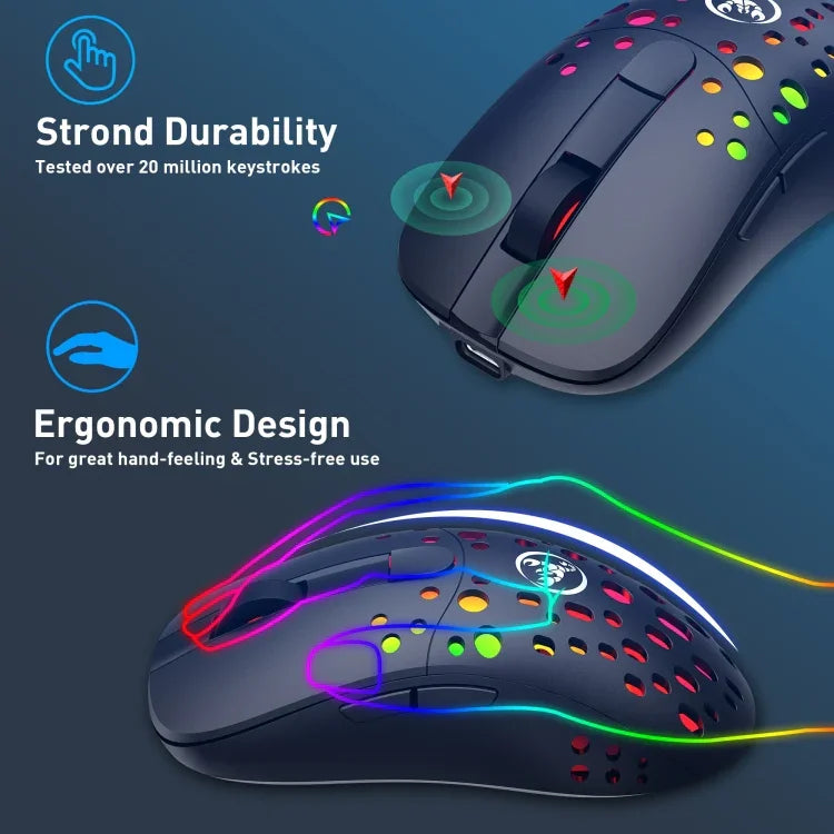 HXSJ T100 10000 DPI RGB Macro Definition Wired Wireless Dual-mode Mouse