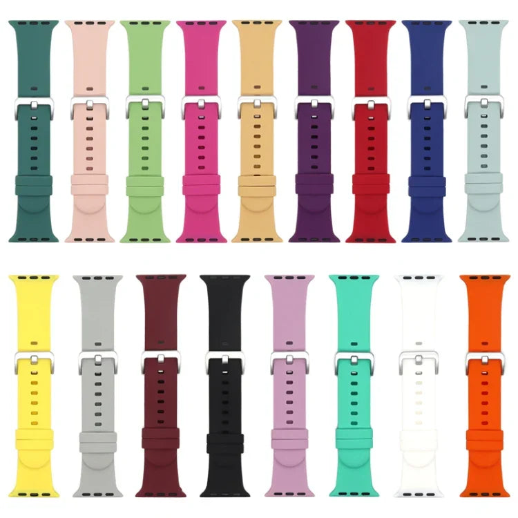 Silver Buckle Silicone Replacement Strap Watchband, For Apple Watch Series 7  41mm / & 6 & SE & 5 & 4 40mm, For Apple Watch Series  7  45mm / & 6 & SE & 5 & 4 44mm