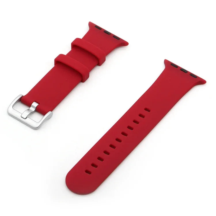 Silver Buckle Silicone Replacement Strap Watchband, For Apple Watch Series 7  41mm / & 6 & SE & 5 & 4 40mm, For Apple Watch Series  7  45mm / & 6 & SE & 5 & 4 44mm