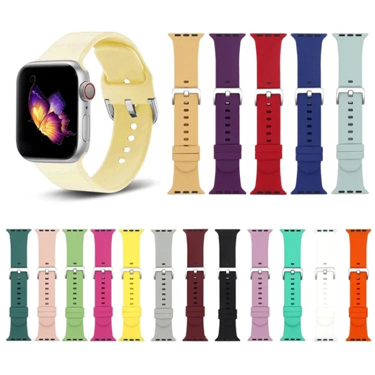 Silver Buckle Silicone Replacement Strap Watchband, For Apple Watch Series 7  41mm / & 6 & SE & 5 & 4 40mm, For Apple Watch Series  7  45mm / & 6 & SE & 5 & 4 44mm
