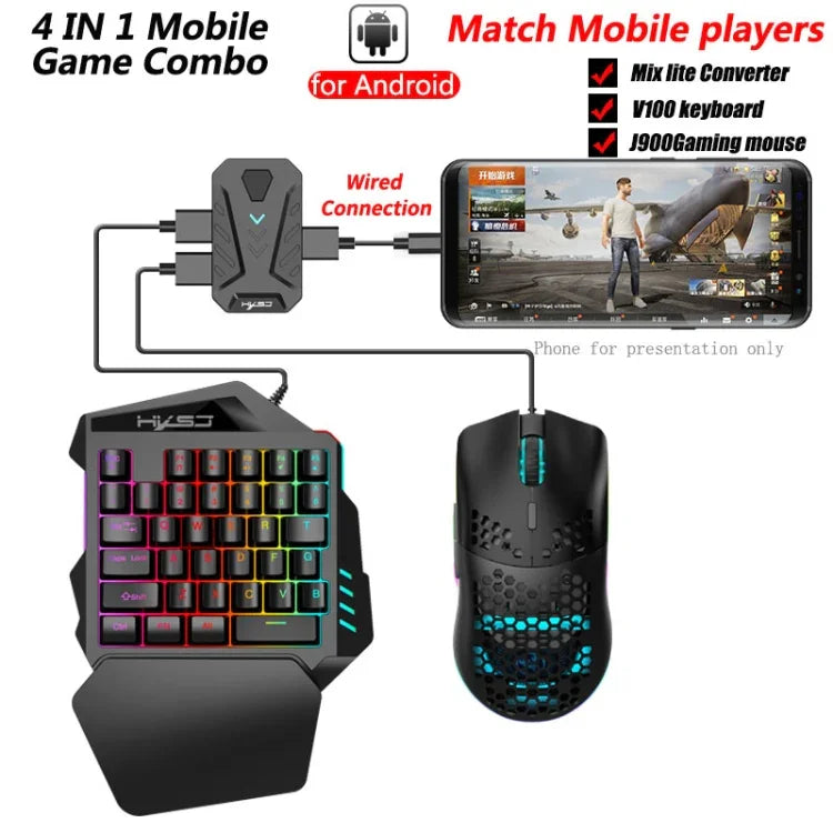 HXSJ V100+A883+P8 One-handed Keyboard + Programming Gaming Mouse + Keyboard Mouse Converter Set, V100+A883+P8