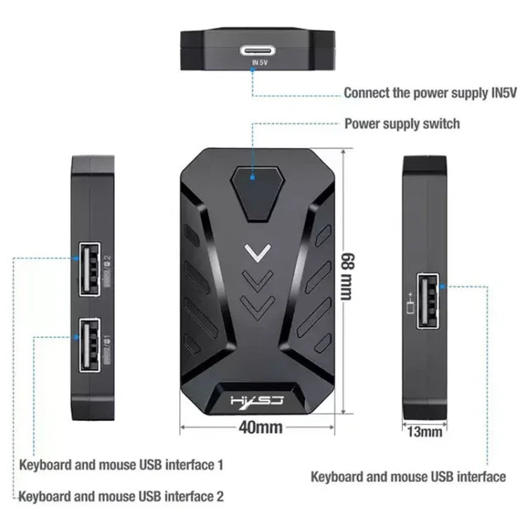 HXSJ V100+A883+P8 One-handed Keyboard + Programming Gaming Mouse + Keyboard Mouse Converter Set, V100+A883+P8