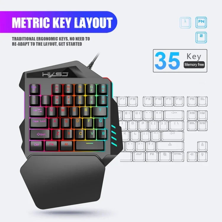HXSJ V100+A883+P8 One-handed Keyboard + Programming Gaming Mouse + Keyboard Mouse Converter Set, V100+A883+P8