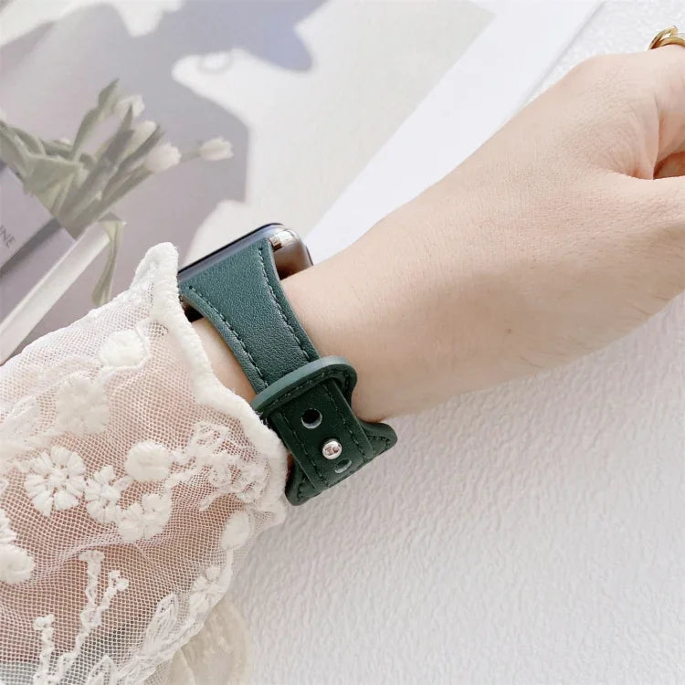 Small Waist 8-shape Reverse Buckle Leather Replacement Strap Watchband For Apple Watch Series, 7 41mm / 6 & SE & 5 & 4 40mm / 3 & 2 & 1 38mm, 7 45mm / 6 & SE & 5 & 4 44mm / 3 & 2 & 1 42mm