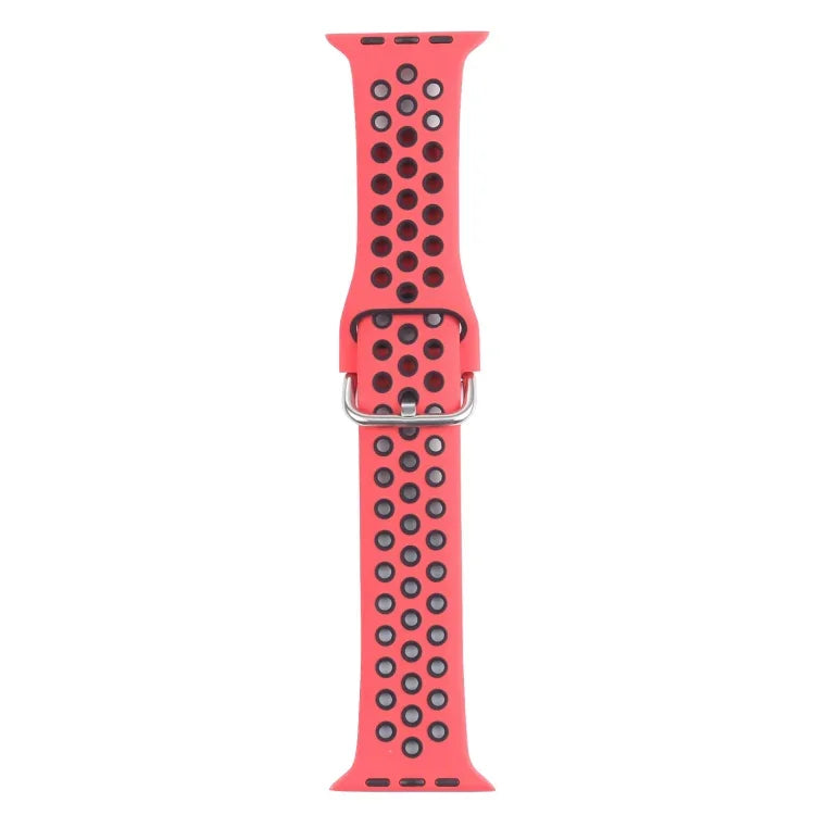 Metal Buckle Silicone Replacement Watchband For Apple Watch Series, 7 41mm / 6 & SE & 5 & 4 40mm / 3 & 2 & 1 38mm, 7 45mm / 6 & SE & 5 & 4 44mm / 3 & 2 & 1 42mm