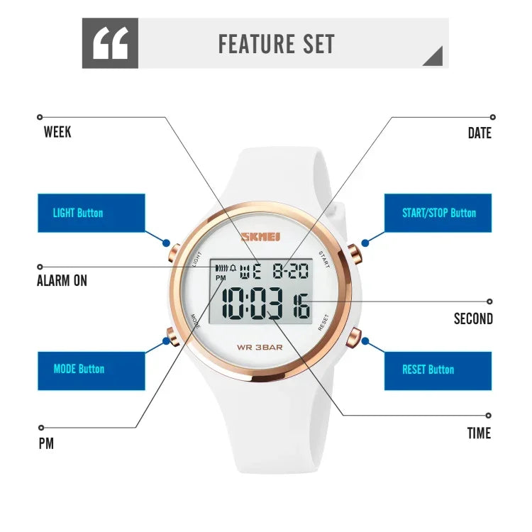 SKMEI 1720 Round Dial LED Digital Display Luminous Silicone Strap Electronic Watch