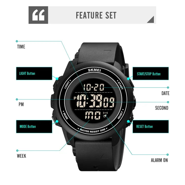 SKMEI 1736 Triplicate Round Dial Timing LED Digital Display Luminous Electronic Watch