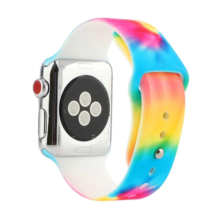 Silicone Painted Pattern Replacement Watchband For Apple Watch Series, 7 41mm / 6 & SE & 5 & 4 40mm / 3 & 2 & 1 38mm, 7 45mm / 6 & SE & 5 & 4 44mm / 3 & 2 & 1 42mm