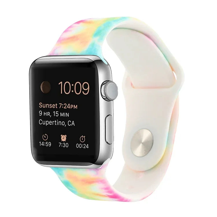 Silicone Painted Pattern Replacement Watchband For Apple Watch Series, 7 41mm / 6 & SE & 5 & 4 40mm / 3 & 2 & 1 38mm, 7 45mm / 6 & SE & 5 & 4 44mm / 3 & 2 & 1 42mm