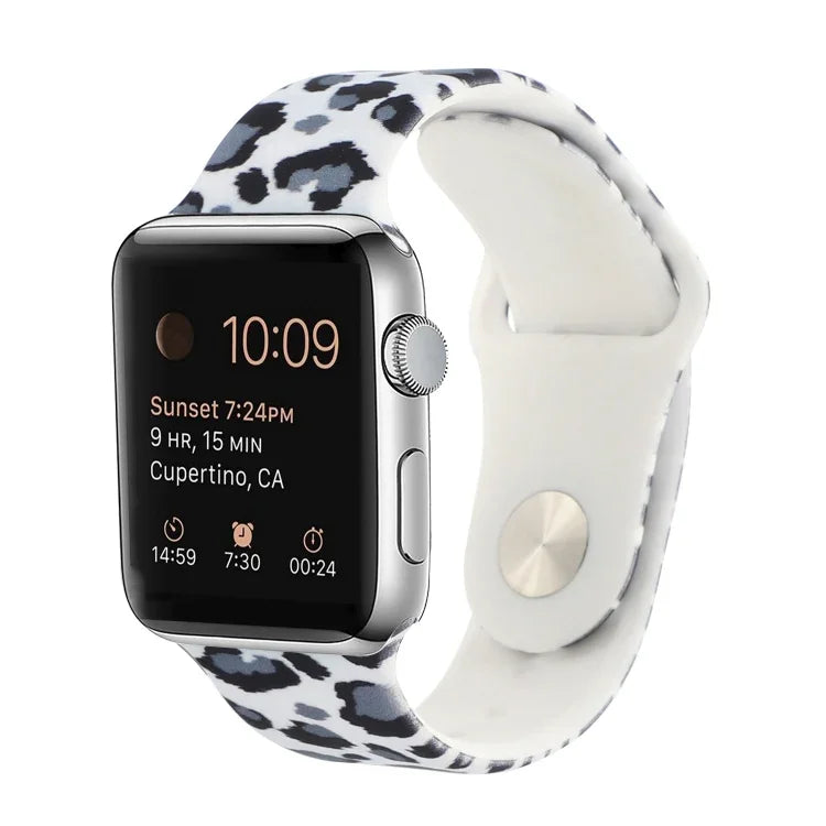 Silicone Painted Pattern Replacement Watchband For Apple Watch Series, 7 41mm / 6 & SE & 5 & 4 40mm / 3 & 2 & 1 38mm, 7 45mm / 6 & SE & 5 & 4 44mm / 3 & 2 & 1 42mm