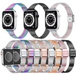 14mm Seven-beads Double Safety Buckle Slim Steel Replacement Strap Watchband For Apple Watch Series, 7 41mm / 6 & SE & 5 & 4 40mm / 3 & 2 & 1 38mm, 7 45mm / 6 & SE & 5 & 4 44mm / 3 & 2 & 1 42mm