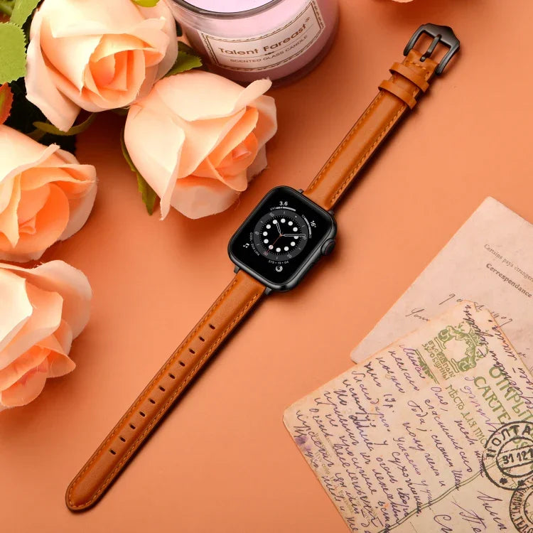Business Style Leather Replacement Strap Watchband For Apple Watch Series, 7 41mm / 6 & SE & 5 & 4 40mm / 3 & 2 & 1 38mm, 7 45mm / 6 & SE & 5 & 4 44mm / 3 & 2 & 1 42mm