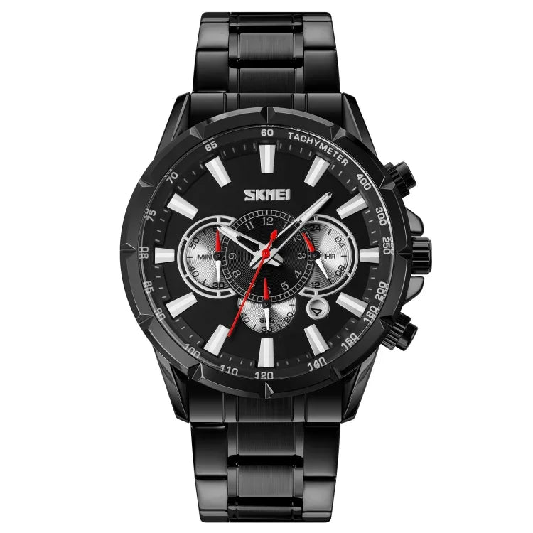 SKMEI 9241 Men Calendar Stopwatch Stainless Steel Strap Quartz Watch