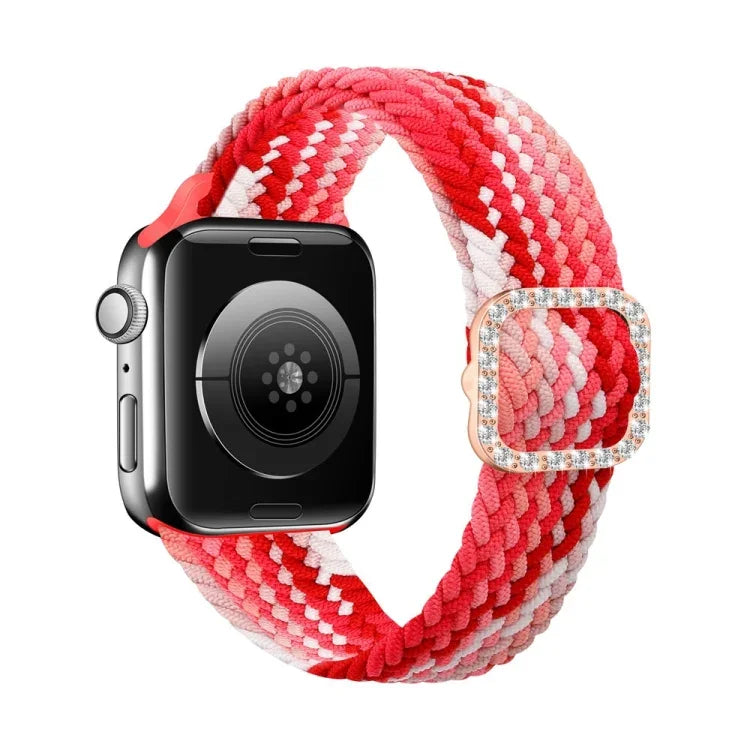 Adjustable Nylon Braided Elasticity Diamond Buckle Replacement Strap Watchband For Apple Watch Series, 7 & 6 & SE & 5 & 4 40mm/3 & 2 & 1 38mm, 7 & 6 & SE & 5 & 4 44mm/3 & 2 & 1 42mm