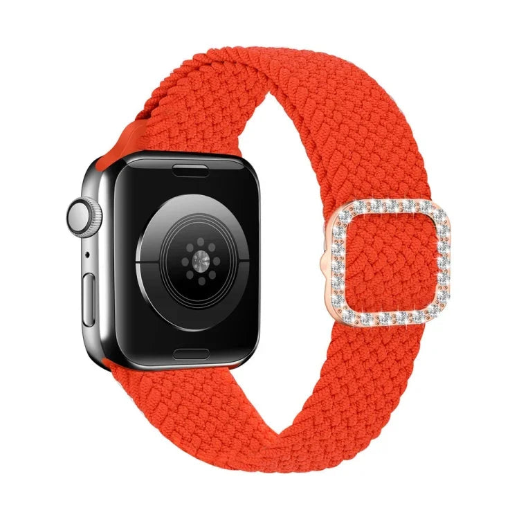 Adjustable Nylon Braided Elasticity Diamond Buckle Replacement Strap Watchband For Apple Watch Series, 7 & 6 & SE & 5 & 4 40mm/3 & 2 & 1 38mm, 7 & 6 & SE & 5 & 4 44mm/3 & 2 & 1 42mm