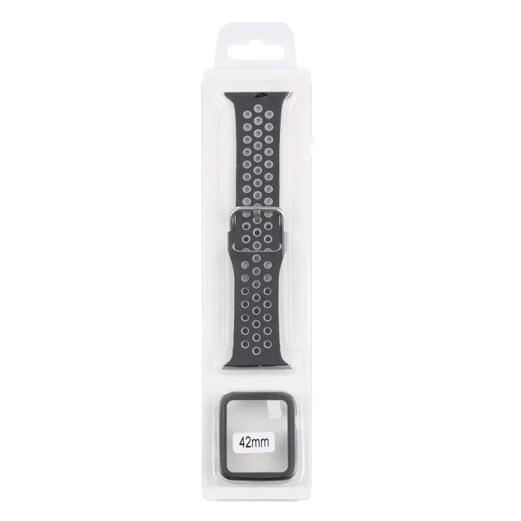 Silicone Replacement Strap Watchband + Protective Case with Screen Protector Set For Apple Watch Series, 3 & 2 & 1 42mm, For Apple Watch Series 6 / 5 / 4 / Watch SE 44mm