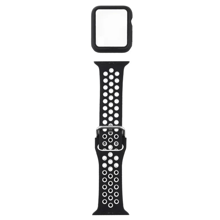 Silicone Replacement Strap Watchband + Protective Case with Screen Protector Set For Apple Watch Series, 3 & 2 & 1 42mm, For Apple Watch Series 6 / 5 / 4 / Watch SE 44mm