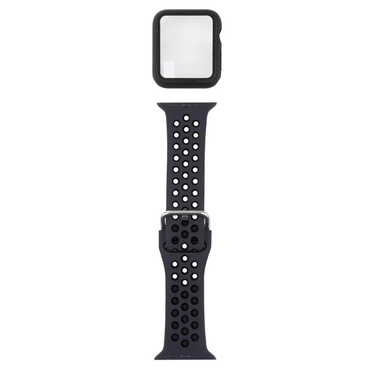 Silicone Replacement Strap Watchband + Protective Case with Screen Protector Set For Apple Watch Series, 3 & 2 & 1 42mm, For Apple Watch Series 6 / 5 / 4 / Watch SE 44mm