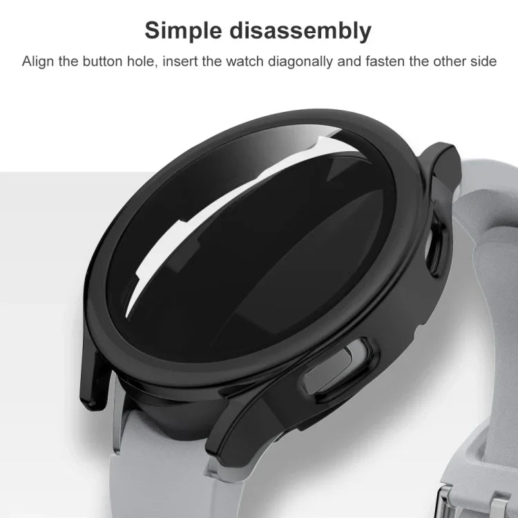 Electroplated PC + Tempered Glass Film Integrated Protective Case, For Samsung Galaxy Watch4 40mm, For Samsung Galaxy Watch4 44mm