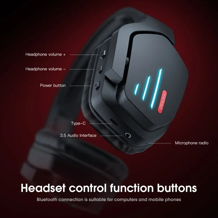 ONIKUMA B60 Bluetooth 5.0 Adjustable Strong Bass Gaming Wireless Bluetooth Headset with Microphone