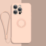 All-inclusive Liquid Silicone Phone Protective Case with Ring Holder & Lanyard, For iPhone 13 Pro Max