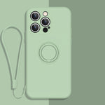 All-inclusive Liquid Silicone Phone Protective Case with Ring Holder & Lanyard, For iPhone 13 Pro Max