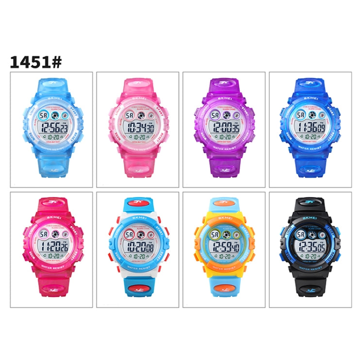 SKMEI 1451 LED Digital Stopwatch Chronograph Luminous Children Sports Electronic Watch, 1451(Transparent Purple), 1451(Transparent Sky Blue), 1451(Transparent Rose Red), 1451(White Shell Blue Circle), 1451(Yellow Shell Blue Circle)                     ...