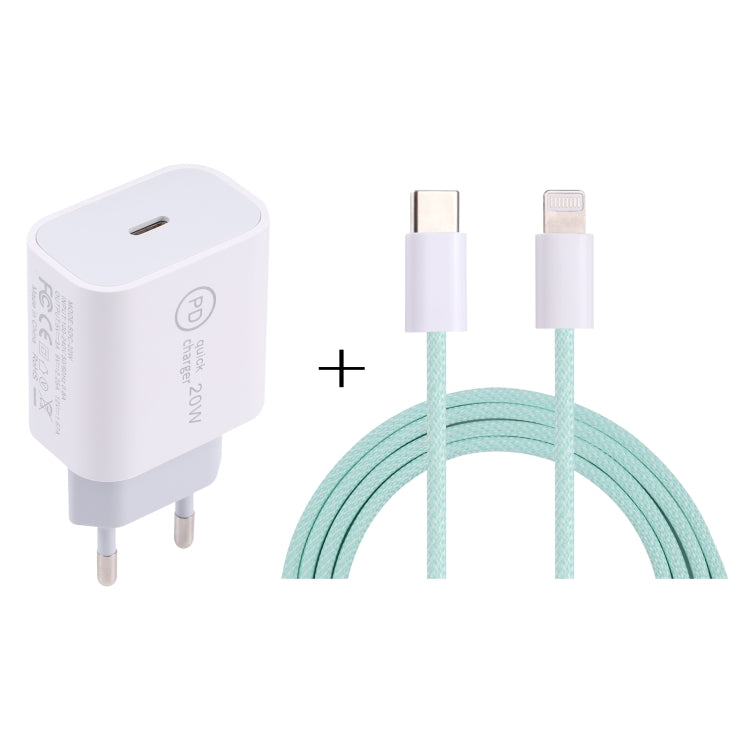 SDC-20W PD USB-C / Type-C Travel Charger + 1m 12W USB-C / Type-C to 8 Pin Data Cable Set,, EU Plug, US Plug