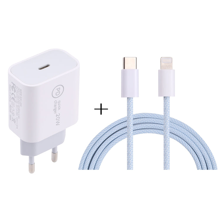 SDC-20W PD USB-C / Type-C Travel Charger + 1m 12W USB-C / Type-C to 8 Pin Data Cable Set,, EU Plug, US Plug