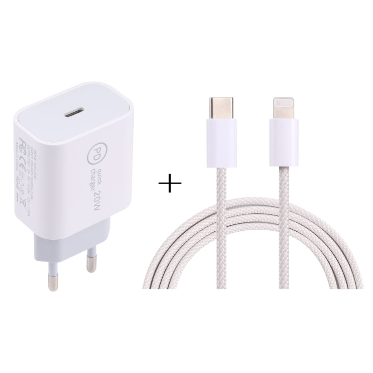 SDC-20W PD USB-C / Type-C Travel Charger + 1m 12W USB-C / Type-C to 8 Pin Data Cable Set,, EU Plug, US Plug