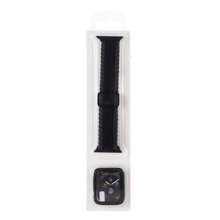Adjustable Striped Woven Nylon Watchband + Watch Case Set For Apple Watch Series, 7 41mm/6&SE&5&4 40mm/3&2&1 38mm, 7 45mm/6&SE&5&4 44mm/3&2&1 42mm