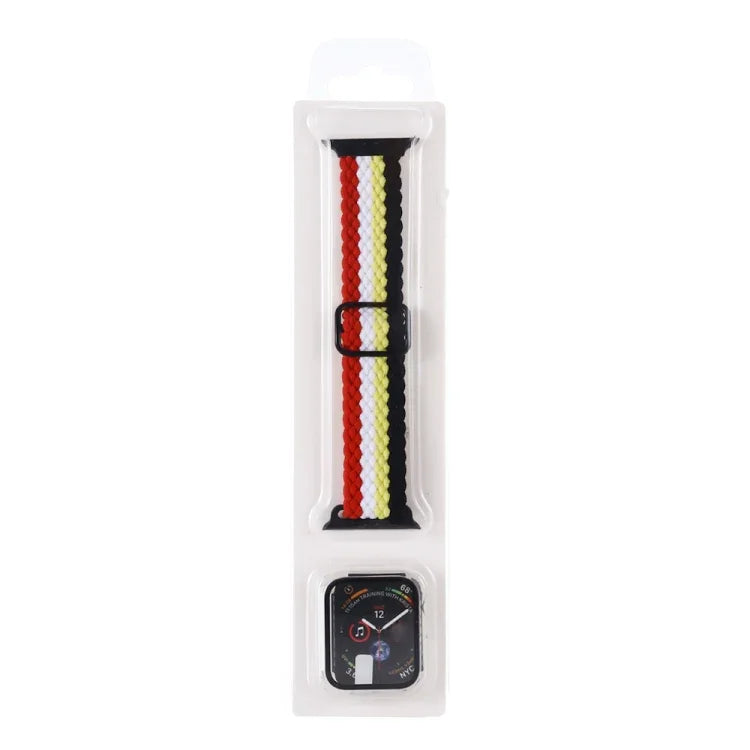 Adjustable Striped Woven Nylon Watchband + Watch Case Set For Apple Watch Series, 7 41mm/6&SE&5&4 40mm/3&2&1 38mm, 7 45mm/6&SE&5&4 44mm/3&2&1 42mm