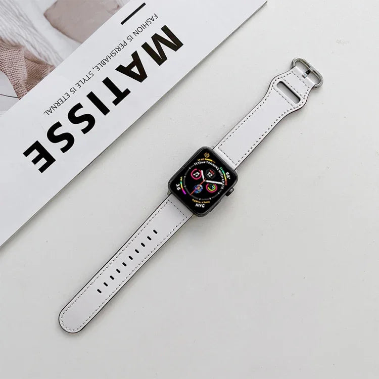 Oval Buckle Genuine Leather Strap For Apple Watch Series, 7 41mm / 6&SE&5&4 40mm / 3&2&1 38mm, 7 45mm / 6&SE&5&4 44mm / 3&2&1 42mm