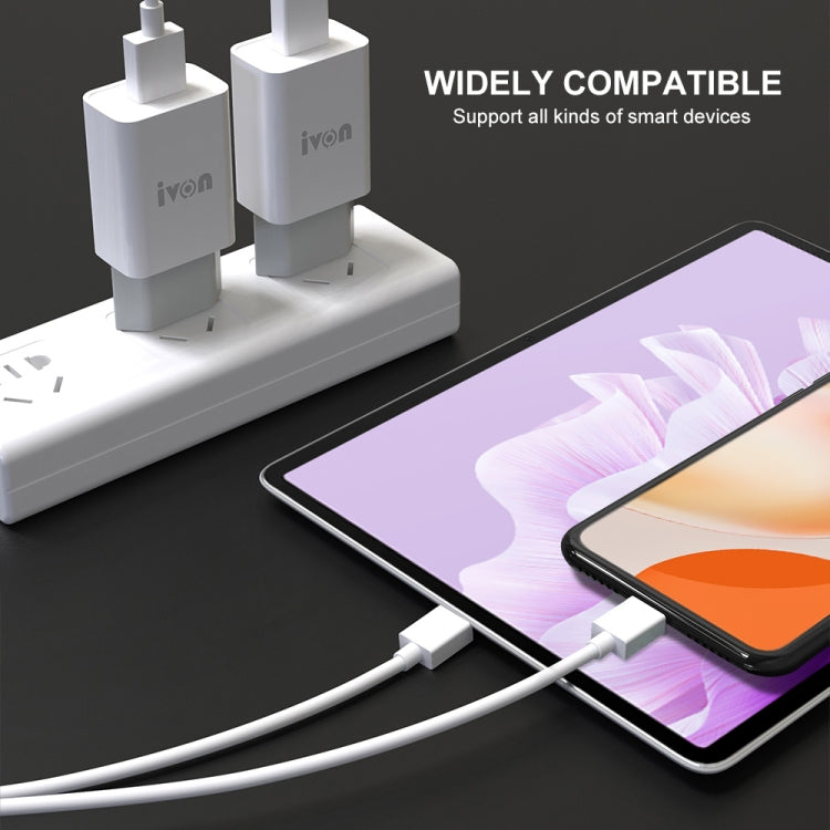 IVON AD-33 2 in 1 2.1A Single USB Port Travel Charger + 1m USB to USB-C / Type-C Data Cable Set,, EU Plug, US Plug