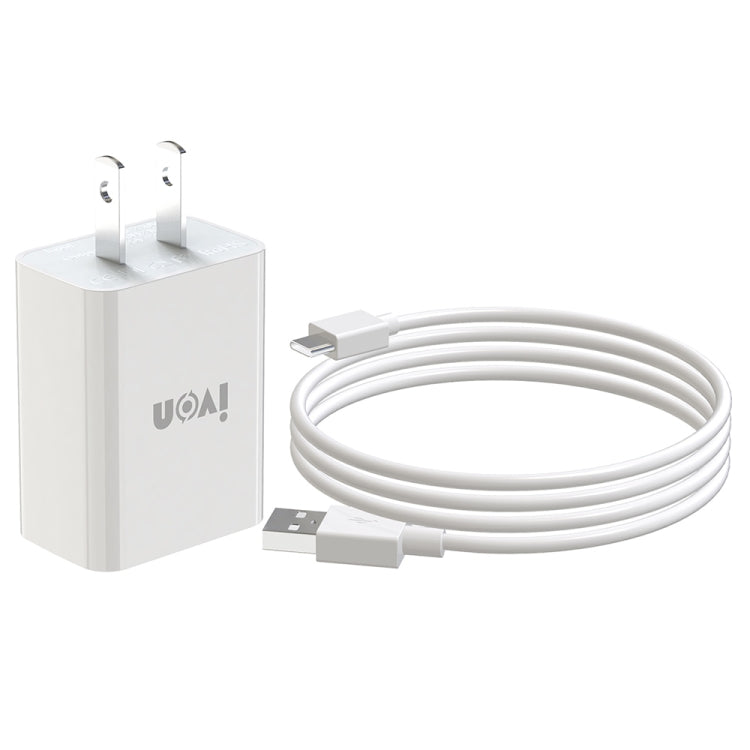 IVON AD-33 2 in 1 2.1A Single USB Port Travel Charger + 1m USB to USB-C / Type-C Data Cable Set,, US Plug