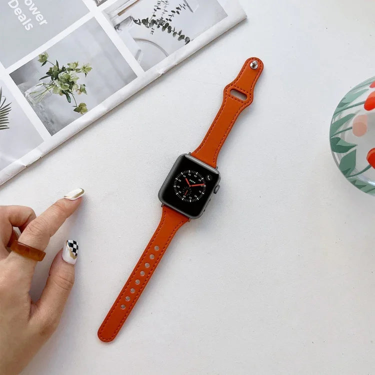 Flat Texture Leather Watchband For Apple Watch Series, 7 41mm / 6&SE&5&4 40mm / 3&2&1 38mm, 7 45mm / 6&SE&5&4 44mm / 3&2&1 42mm