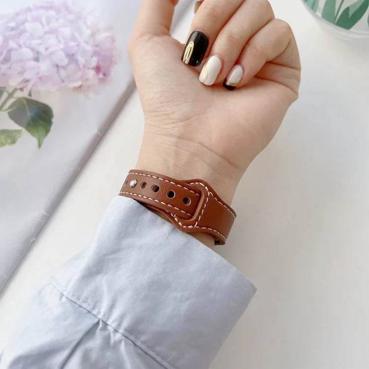 Flat Texture Leather Watchband For Apple Watch Series, 7 41mm / 6&SE&5&4 40mm / 3&2&1 38mm, 7 45mm / 6&SE&5&4 44mm / 3&2&1 42mm