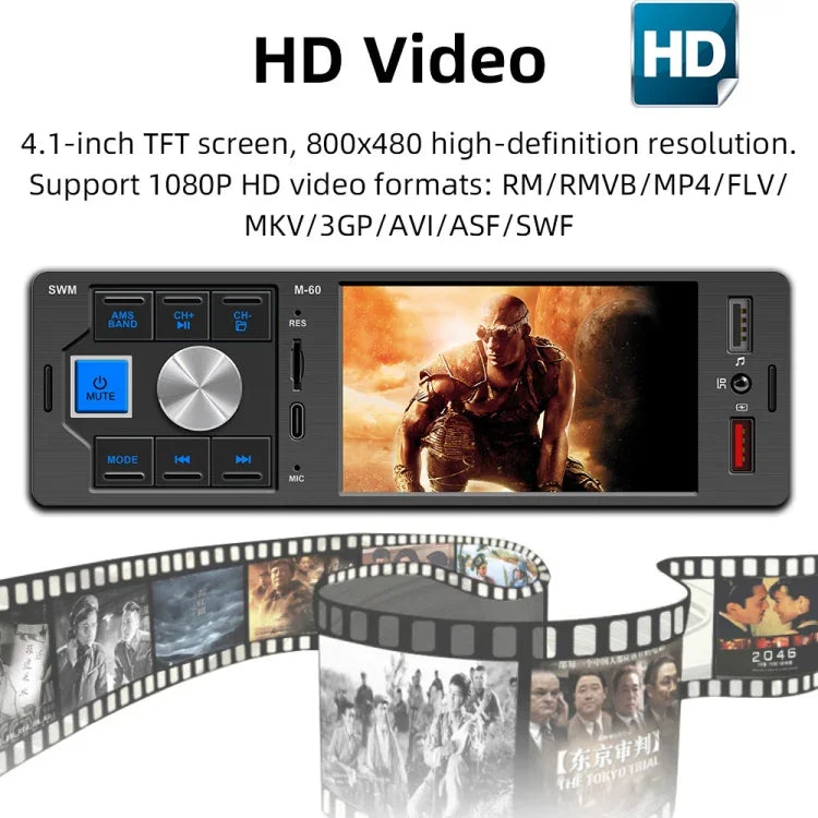 4.0 inch Touch Screen Car Radio Receiver Bluetooth MP5 Player with Remote Control, FM60