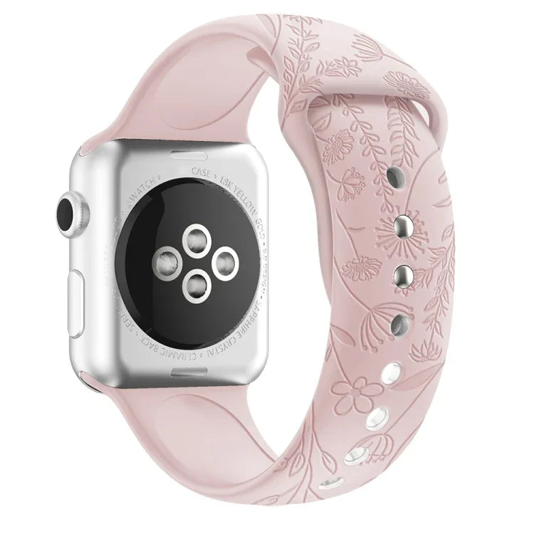 Butterflies Love Flower Embossing Silicone Watchband For Apple Watch Series, 7 41mm / 6&SE&5&4 40mm / 3&2&1 38mm